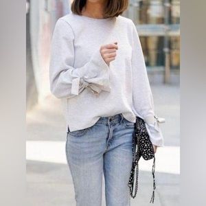 J. Crew | Light Heather Gray Wide Tie Sleeve Crew Neck Sweatshirt